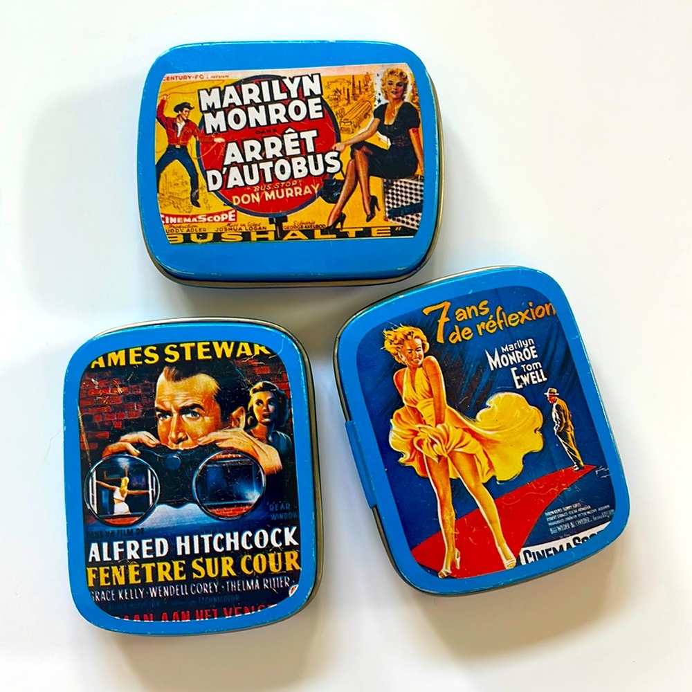 Vintage lot French movie posters tins metal mini containers Marilyn Monroe